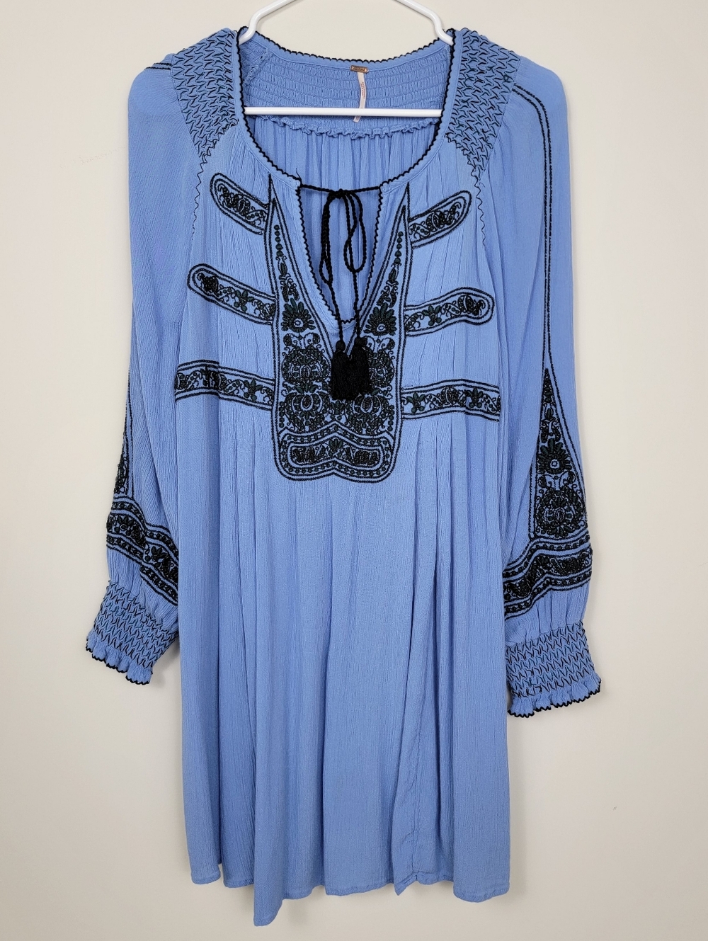 Free People Wind Willow Embroidered Mini Peasant Dress